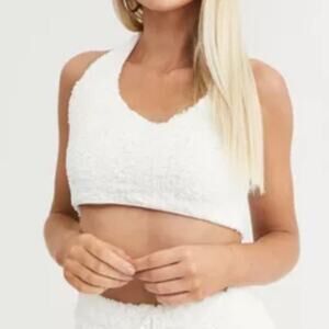 NWT POL Snow White Fuzzy Crop Top Sz Small
